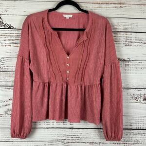 Womens Blu Pepper Blush Pink V Neck Smocked Flowy Peplum Boho Blouse Stretch S